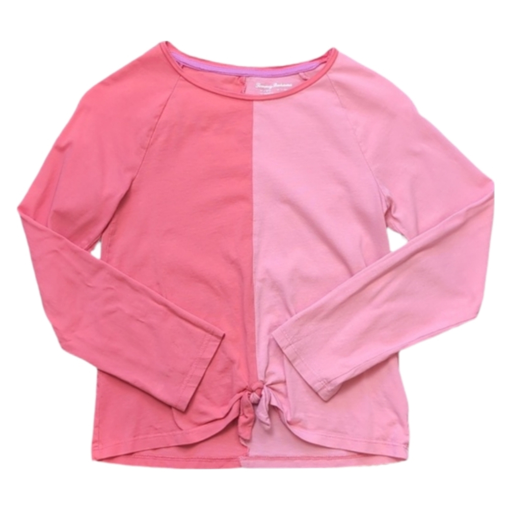 3/$20 Tommy Bahama Long Sleeve Tie Hem Top Girls Large 10 12 Pink Colorblock